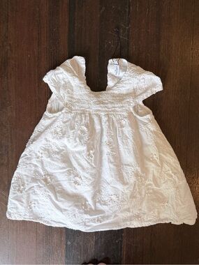 White Embroidered Girls' Formal Dress with Smocked Bodice